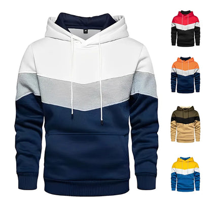 Sudadera con capucha de patchwork para hombre, ropa deportiva informal para exteriores, moda urbana, sudadera con capucha térmica de polar para hombre, otoño invierno, color negro