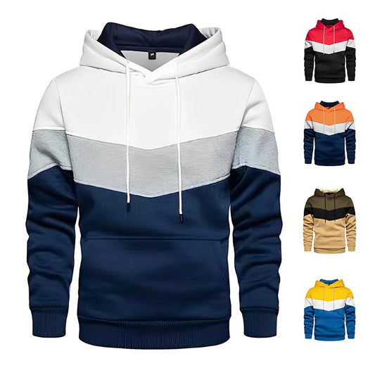 Sudadera con capucha de patchwork para hombre, ropa deportiva informal para exteriores, moda urbana, sudadera con capucha térmica de polar para hombre, otoño invierno, color negro