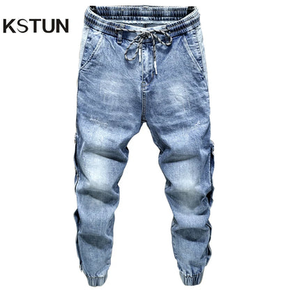 Pantalones vaqueros de gran tamaño para hombre, pantalones harén de pierna ancha, pantalones vaqueros cónicos holgados, pantalones de chándal para hombre, pantalones de cintura elástica estilo hip hop para hombre