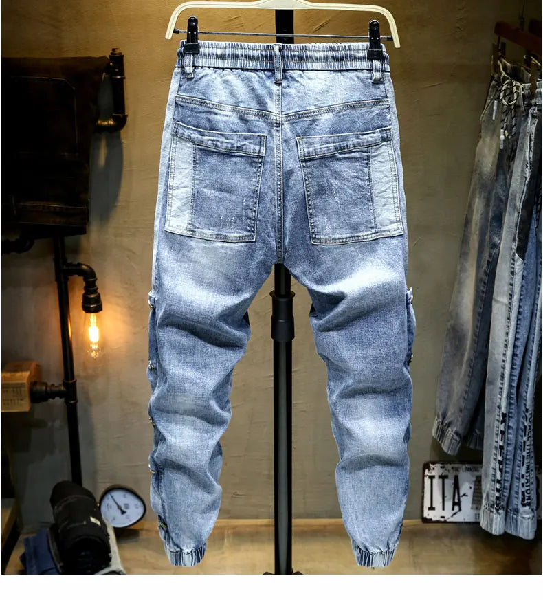 Pantalones vaqueros de gran tamaño para hombre, pantalones harén de pierna ancha, pantalones vaqueros cónicos holgados, pantalones de chándal para hombre, pantalones de cintura elástica estilo hip hop para hombre