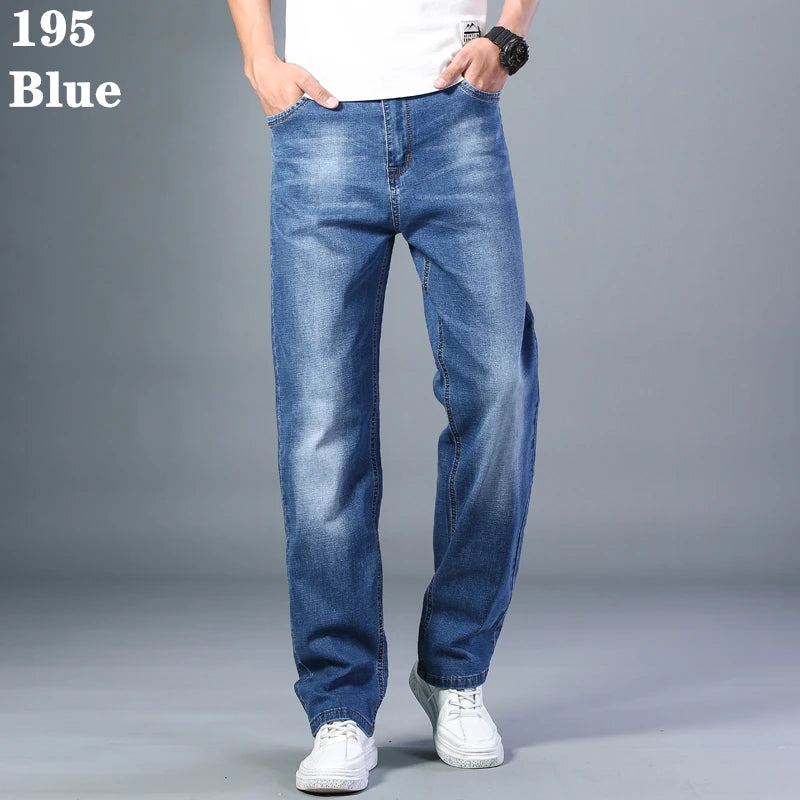 SHAN BAO cotton stretch men's straight loose loose summer thin jeans 2022 spring classic brand casual lightweight jeans blue