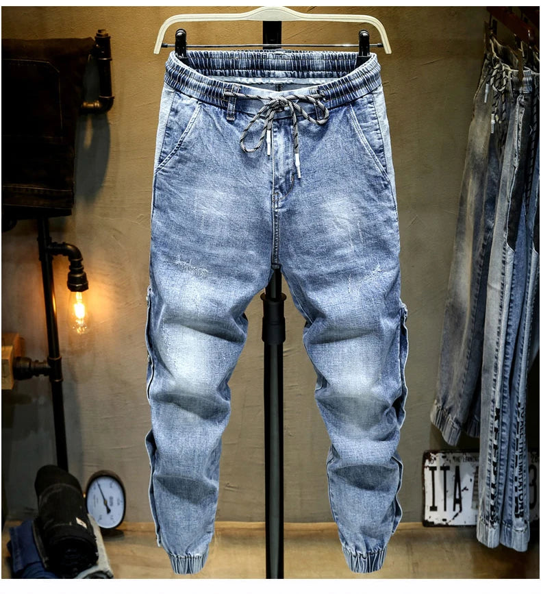 Pantalones vaqueros de gran tamaño para hombre, pantalones harén de pierna ancha, pantalones vaqueros cónicos holgados, pantalones de chándal para hombre, pantalones de cintura elástica estilo hip hop para hombre