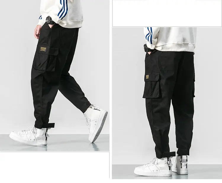 Pantalones harén de algodón con múltiples bolsillos y cintura elástica para hombre, pantalones casuales de estilo punk callejero y hip hop, pantalones de chándal estilo militar para hombre