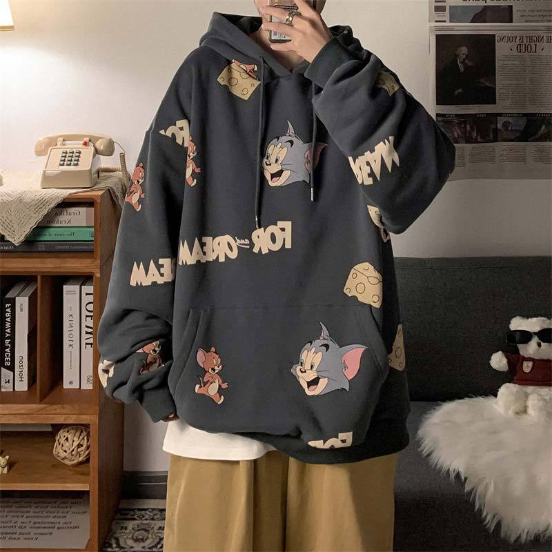 Men's sweater plus velvet thick winter Korean version trend hooded autumn and winter loose all-match ins Hong Kong style autumn coat