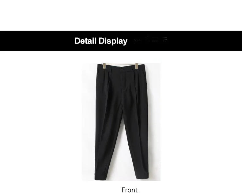 Fashion Men Pants Elastic Waist Small Feet Slim Korean Formal Pleated Tapered Male Blazer Suit Classic Pants Streetwear Trousers