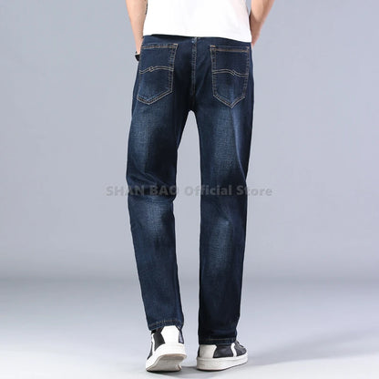 SHAN BAO cotton stretch men's straight loose loose summer thin jeans 2022 spring classic brand casual lightweight jeans blue