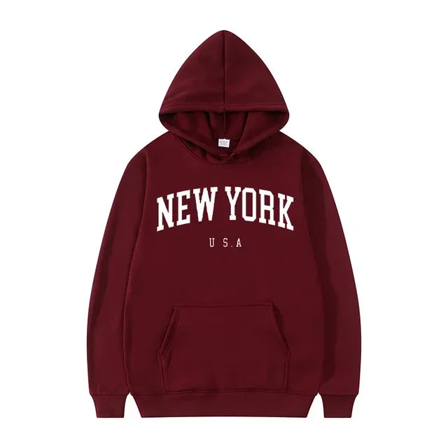 Men Women New York U.S.A City Hoodies Fashion Letter Printed Graphic Sweatshirts Loose Casual Harajuku Hooded Pullover Sportwear