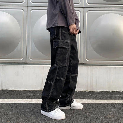 Wide Leg Jeans Men loose Hip Hop Casual Men's Straight Baggy Denim Pants Streetwear Skateboard Pant Neutral Trousers Plus Size