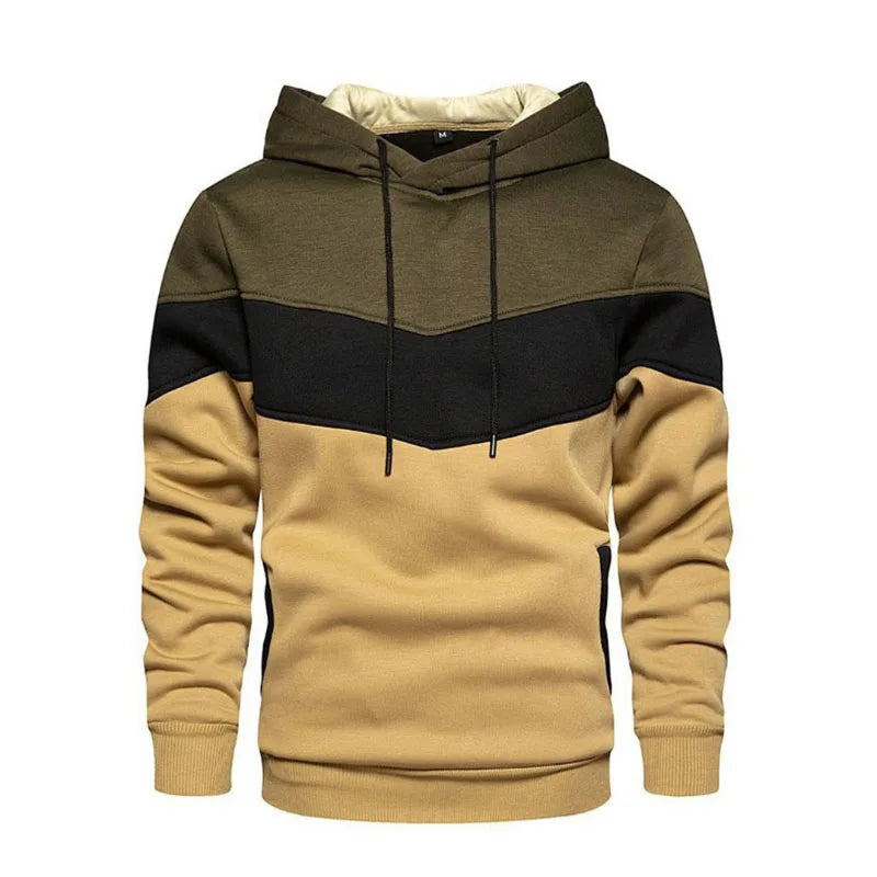 Sudadera con capucha de patchwork para hombre, ropa deportiva informal para exteriores, moda urbana, sudadera con capucha térmica de polar para hombre, otoño invierno, color negro