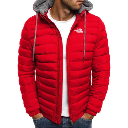 2024Winter New  Men's Coat Warm and Comfortable Zipper Hooded Fashion Print Outdoor Sports Simple Atmospheric Street