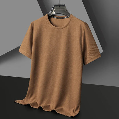 New Summer Waffle Round Neck Short Sleeved T-shirt for Men's Short Sleeved Top