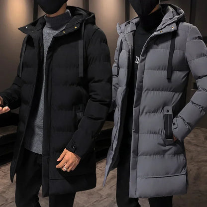 Abrigo de invierno de algodón grueso de longitud media con capucha, chaqueta acolchada unisex, capas superiores de invierno con relleno de algodón de estilo coreano