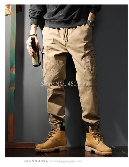 Loose Cargo Joggers Cotton Sweatpants Black Khaki Plus Size 5XL 6XL 8XL Safari Trousers Oversize Ankle Length Boys Harem Clothes