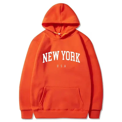 Men Women New York U.S.A City Hoodies Fashion Letter Printed Graphic Sweatshirts Loose Casual Harajuku Hooded Pullover Sportwear