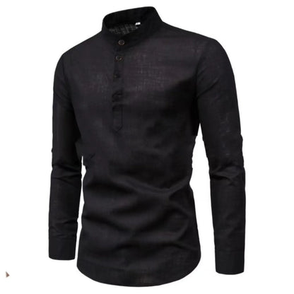 Camisa holgada informal para hombre, camisa de otoño, moda, cuello alto, algodón, manga larga, color sólido, stock 2023, ropa para hombre