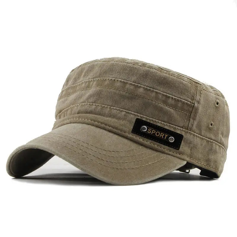 Spring Summer And Autumn Mens New Washable Cotton Flat Top Sun Proof Military Cap