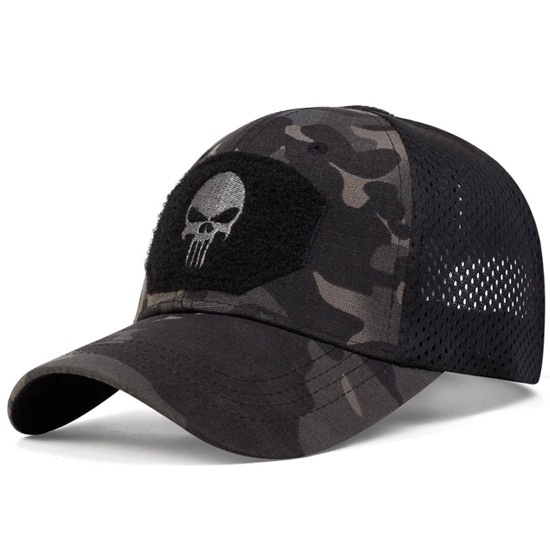 Gorra de béisbol unisex con bordado de calavera y etiqueta transpirable, ajustable, informal, para primavera y otoño, para exteriores, con protección solar