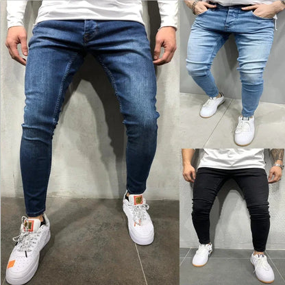 Punk Skinny Men's Jeans Slim Denim Pants Pencil Denim Trousers Plus Size Pants Men Skinny Ripped Hole Patchwork Jeans Streetwear