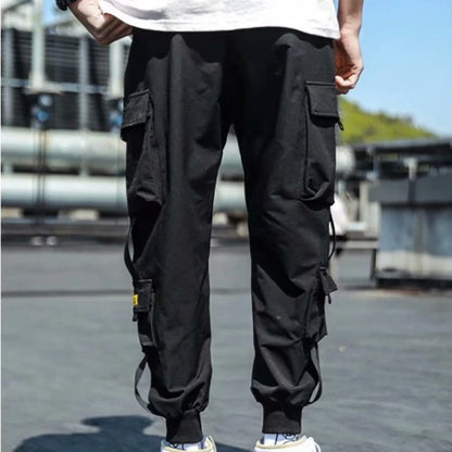 Pantalones cargo de estilo hip hop para hombre, pantalón harén, con múltiples bolsillos y cintas, ropa de calle, informal, tallas M a 6XL