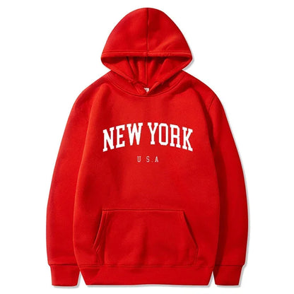 Men Women New York U.S.A City Hoodies Fashion Letter Printed Graphic Sweatshirts Loose Casual Harajuku Hooded Pullover Sportwear