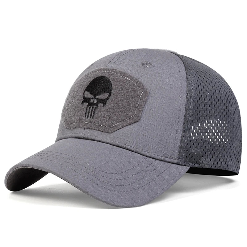 Gorra de béisbol unisex con bordado de calavera y etiqueta transpirable, ajustable, informal, para primavera y otoño, para exteriores, con protección solar