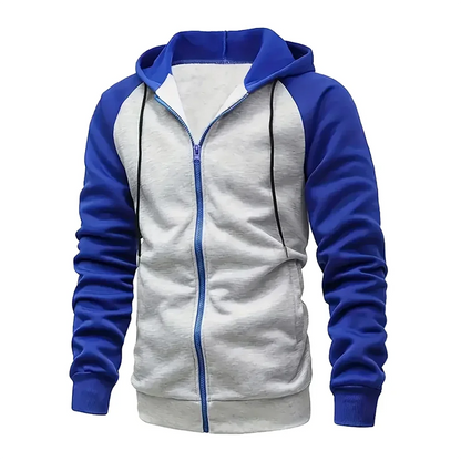 Nueva sudadera con capucha de color block con cremallera para hombre con estilo informal y duradero para otoño/invierno, sudadera con mangas raglán para hombre