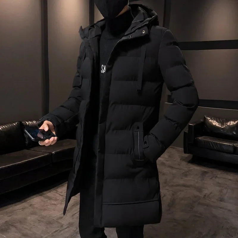 Thickened Medium-length Winter Cotton Coat Hooded Unisex Padded Jacket Korean Style Down Cotton Filled Winter Top Layers