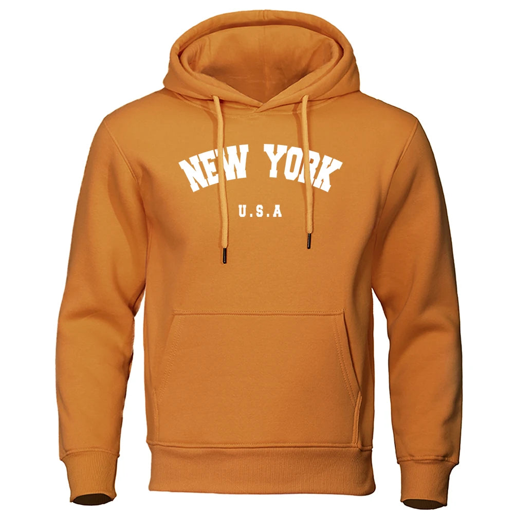 NEW YORK Letter U.S.A City Print Hoody Men Fashion Casual Long Sleeves Hooded Loose Oversize Pullover Hoodie Street Sweatshirt