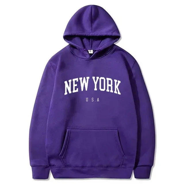 Men Women New York U.S.A City Hoodies Fashion Letter Printed Graphic Sweatshirts Loose Casual Harajuku Hooded Pullover Sportwear