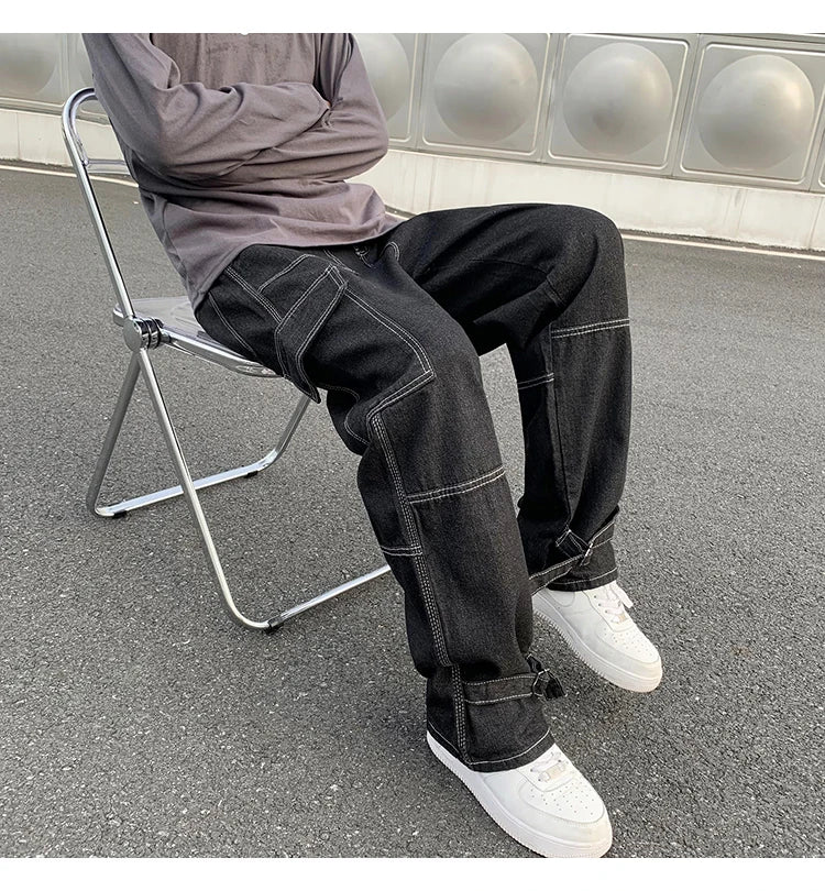 Wide Leg Jeans Men loose Hip Hop Casual Men's Straight Baggy Denim Pants Streetwear Skateboard Pant Neutral Trousers Plus Size