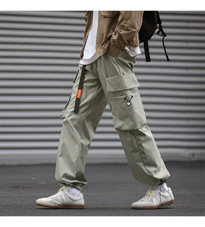 UETEEY Oversize Streetwear Drawstring Leggings Parachute Men Cargo Pants Loose Big Pocket Military Tactical Male Casual Trouser