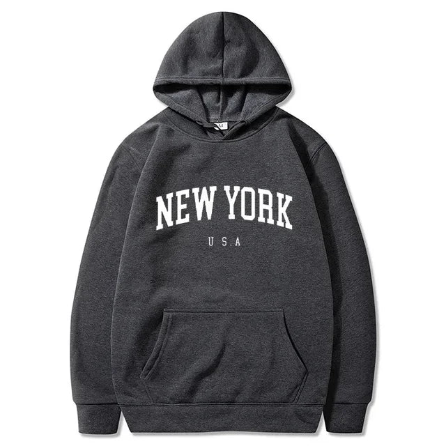 Men Women New York U.S.A City Hoodies Fashion Letter Printed Graphic Sweatshirts Loose Casual Harajuku Hooded Pullover Sportwear