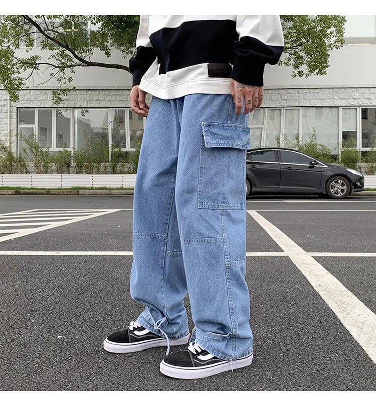 Wide Leg Jeans Men loose Hip Hop Casual Men's Straight Baggy Denim Pants Streetwear Skateboard Pant Neutral Trousers Plus Size