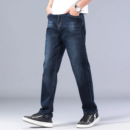 SHAN BAO cotton stretch men's straight loose loose summer thin jeans 2022 spring classic brand casual lightweight jeans blue