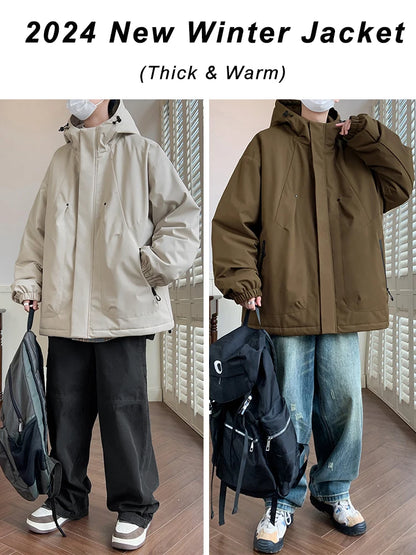 Winter Jacket Men Korean Fashion Thick Warm Parka Coat Hooded Windbreaker Loose Outerwear Windproof Thermal Jacket Big Size 8XL