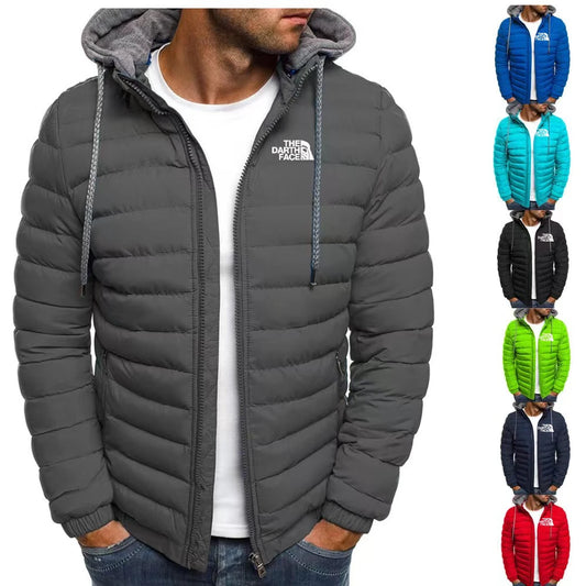 2024Winter New  Men's Coat Warm and Comfortable Zipper Hooded Fashion Print Outdoor Sports Simple Atmospheric Street