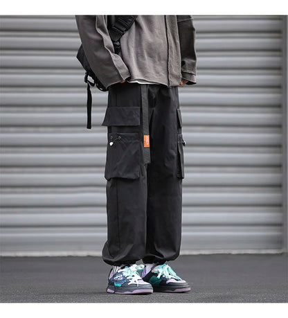 UETEEY Oversize Streetwear Drawstring Leggings Parachute Men Cargo Pants Loose Big Pocket Military Tactical Male Casual Trouser