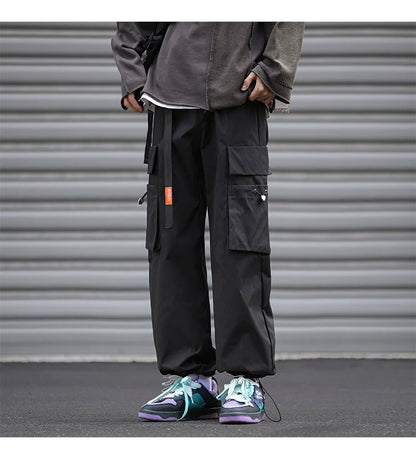 UETEEY Oversize Streetwear Drawstring Leggings Parachute Men Cargo Pants Loose Big Pocket Military Tactical Male Casual Trouser