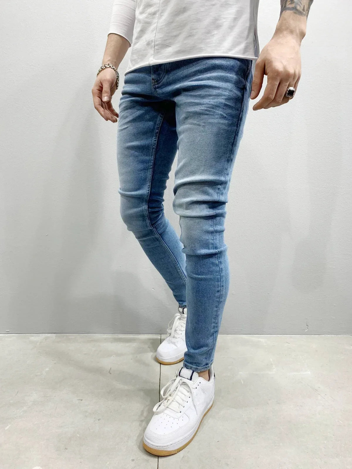 Punk Skinny Men's Jeans Slim Denim Pants Pencil Denim Trousers Plus Size Pants Men Skinny Ripped Hole Patchwork Jeans Streetwear