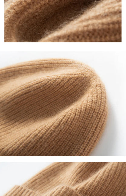 New High Quality 100% Cashmere Knitted Hat for Women and Men Casual Beanie Hat Cap Winter Soft Warm Cashmere Caps Unisex