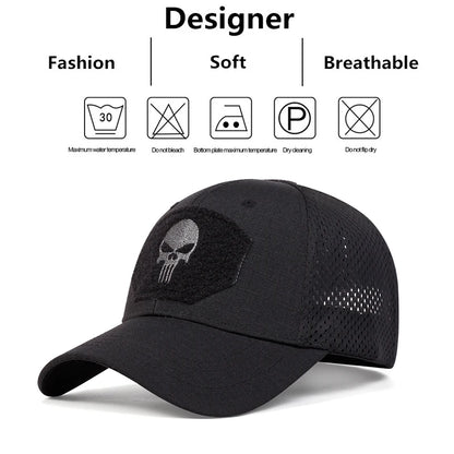 Gorra de béisbol unisex con bordado de calavera y etiqueta transpirable, ajustable, informal, para primavera y otoño, para exteriores, con protección solar