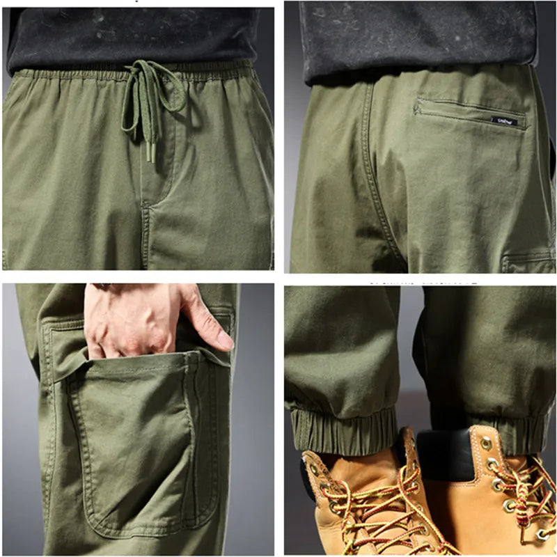 Loose Cargo Joggers Cotton Sweatpants Black Khaki Plus Size 5XL 6XL 8XL Safari Trousers Oversize Ankle Length Boys Harem Clothes