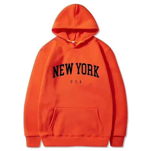 Men Women New York U.S.A City Hoodies Fashion Letter Printed Graphic Sweatshirts Loose Casual Harajuku Hooded Pullover Sportwear