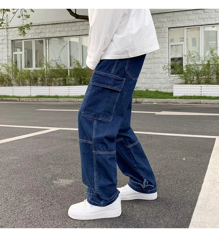 Wide Leg Jeans Men loose Hip Hop Casual Men's Straight Baggy Denim Pants Streetwear Skateboard Pant Neutral Trousers Plus Size