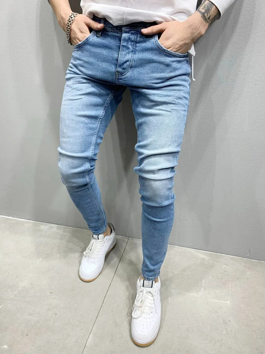 Pantalones vaqueros ajustados punk para hombre, pantalones vaqueros ajustados, pantalones vaqueros ajustados tipo lápiz, pantalones de talla grande para hombre, pantalones vaqueros ajustados con agujeros rasgados y parches, ropa de calle