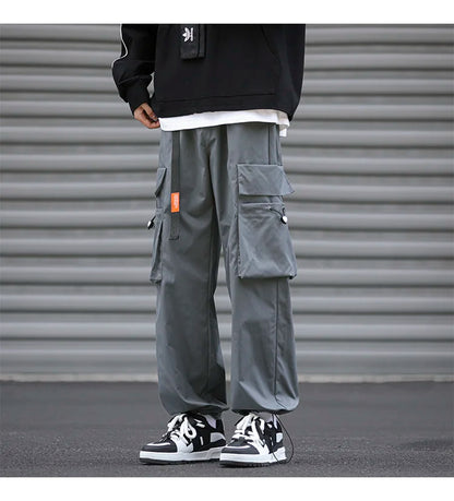 UETEEY Oversize Streetwear Drawstring Leggings Parachute Men Cargo Pants Loose Big Pocket Military Tactical Male Casual Trouser