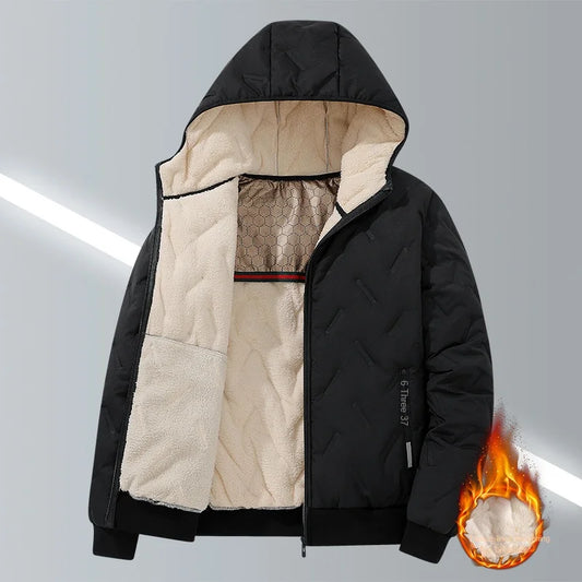 Chaqueta polar de invierno con capucha y relleno de algodón para hombre de Old Pop Chaqueta polar de invierno con capucha y relleno de algodón para hombre Abrigo ultrasónico cálido con relleno de algodón de grafeno