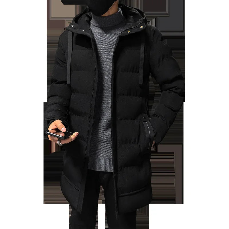 Thickened Medium-length Winter Cotton Coat Hooded Unisex Padded Jacket Korean Style Down Cotton Filled Winter Top Layers