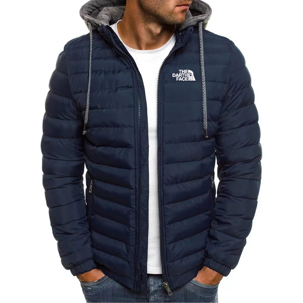 2024Winter New  Men's Coat Warm and Comfortable Zipper Hooded Fashion Print Outdoor Sports Simple Atmospheric Street