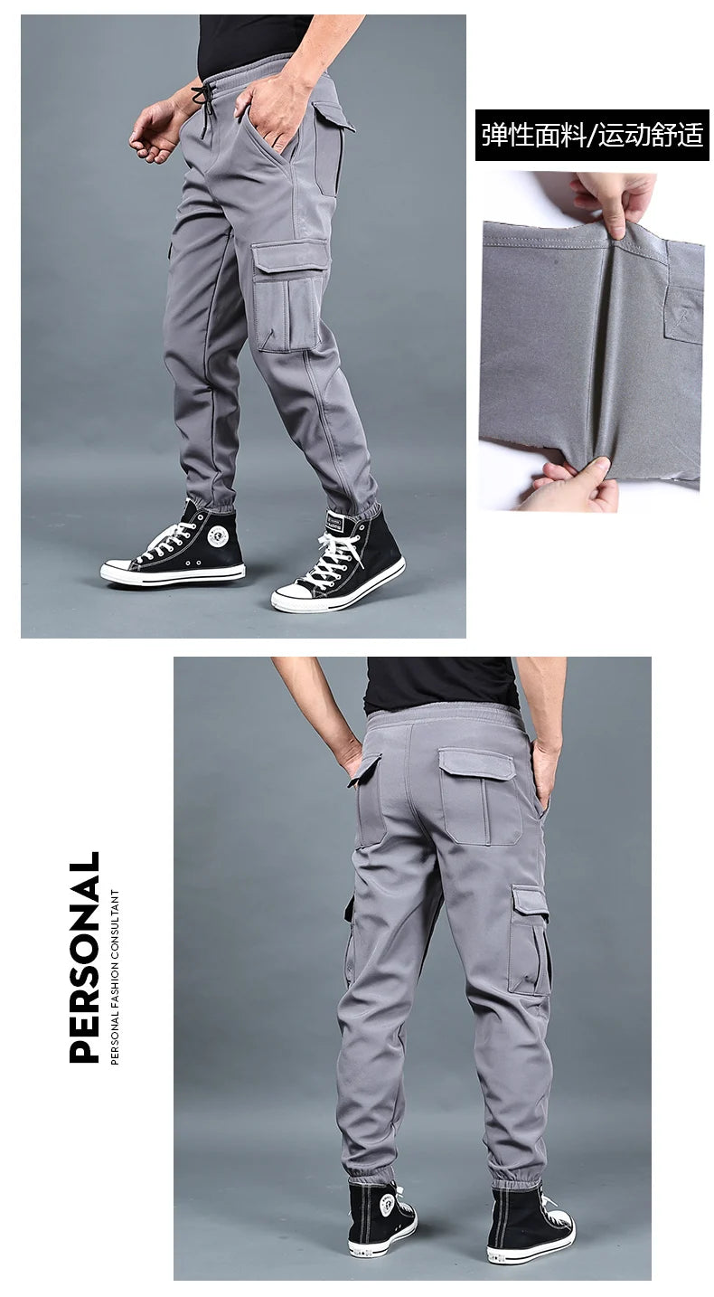 Winter Men Pants Thick Fleece Joggers Multi Pocket Loose Sport Trousers Male Casual Warm Sweatpants Cargo Pants M-6XL